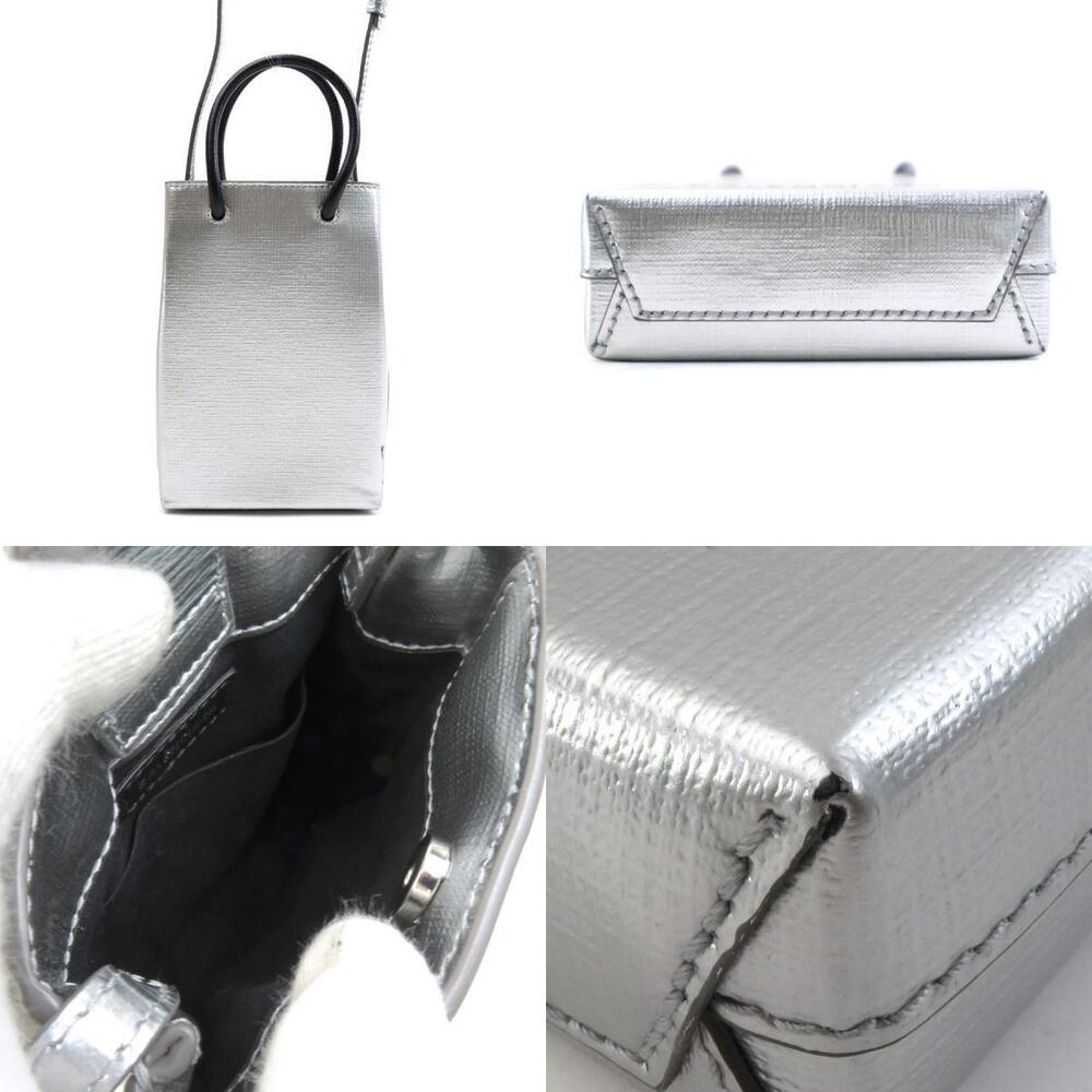 Balenciaga Shoulder Bag Phone Holder Shopping Leather Silver - Picture 3 of 3